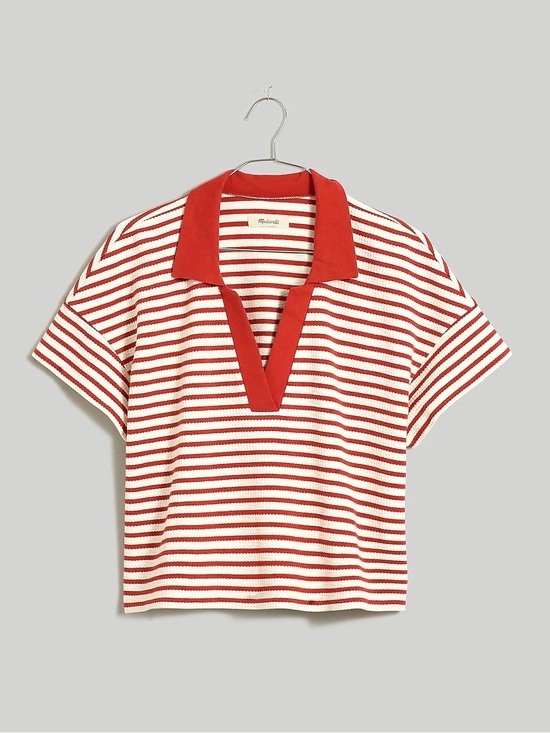 Madewell Tops - Madewell Red and Cream Striped V-Neck Polo